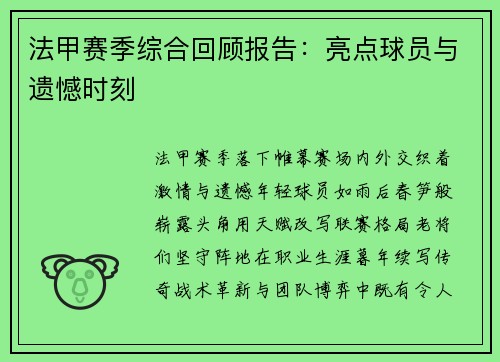 法甲赛季综合回顾报告：亮点球员与遗憾时刻