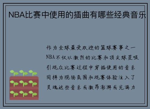 NBA比赛中使用的插曲有哪些经典音乐